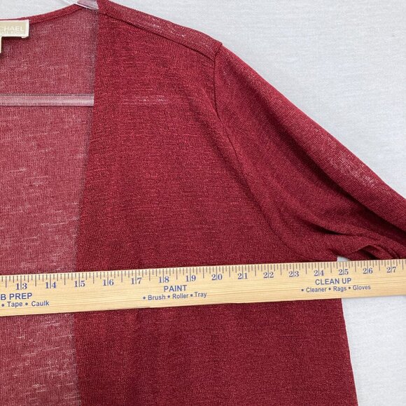 Michael Michael Kors 1X Dark Red Open Front Long Light Cardigan Office Preppy - Picture 6 of 9